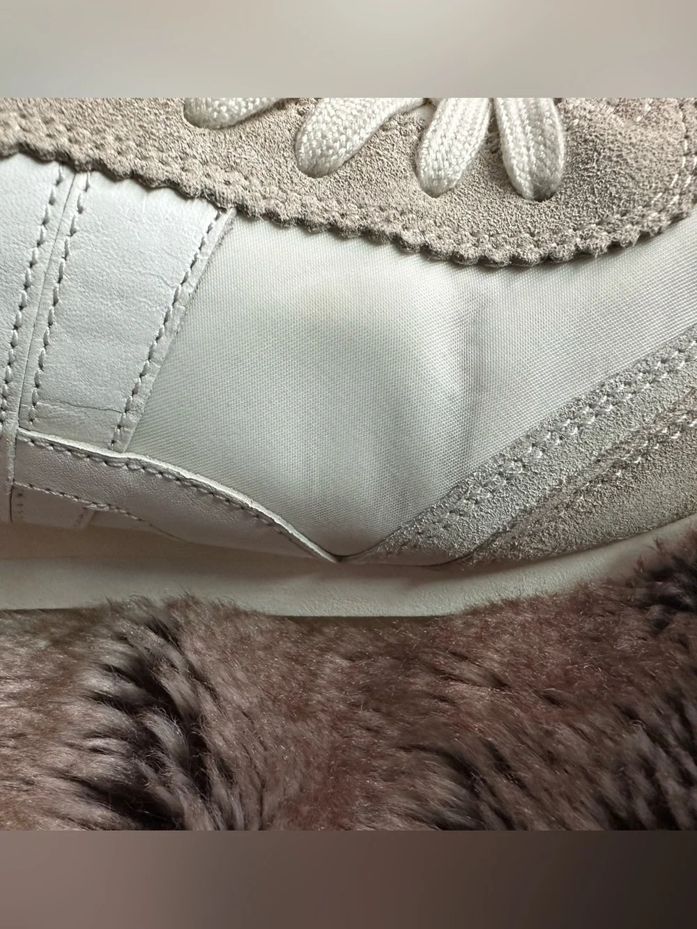 Tory Burch Hank White and Beige Suede Retro Runner Sneaker